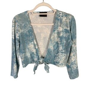 Principles Blue and White Floral Rhinestone Tie-Front Top Size 12 Cropped Y2K